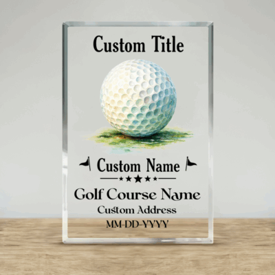 Personalized Golf Trophy Plaque - Custom Golf Award Gift, Hole In One Keepsake for Golfer, Golf Club Trophy Gift