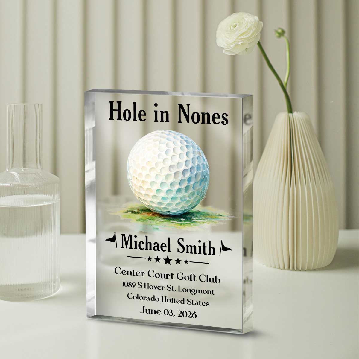 Personalized Golf Trophy Plaque - Custom Golf Award Gift, Hole In One Keepsake for Golfer, Golf Club Trophy Gift