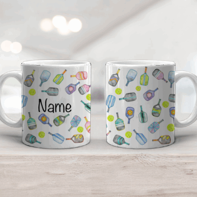 Personalized Pickleball Mug - Custom Name Pickleball Gift, Pickleball Lover Coffee Cup, Pickleball Paddle Pattern Mug