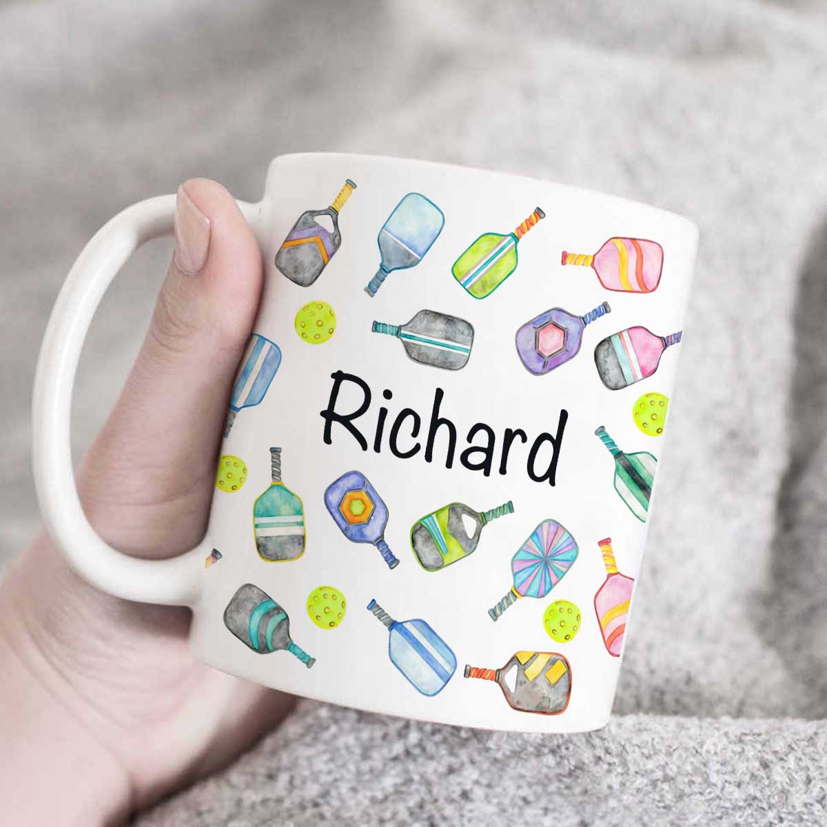 Personalized Pickleball Mug - Custom Name Pickleball Gift, Pickleball Lover Coffee Cup, Pickleball Paddle Pattern Mug