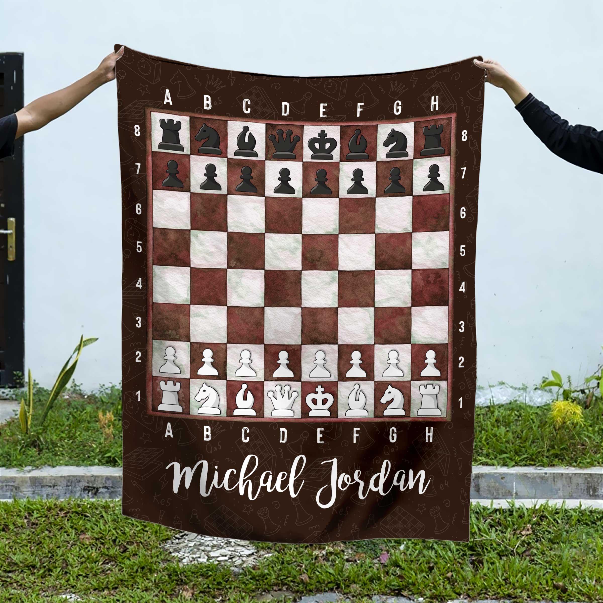 Personalized Chess Blanket - Custom Name Chess Player Gift, Chess Lover Fleece Blanket, Gift for Chess Enthusiast