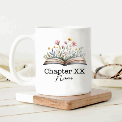 Personalized Chapter Birthday Mug - Custom Age Name Birthday Gift For Women, Floral Book Lover Birthday Coffee Mug