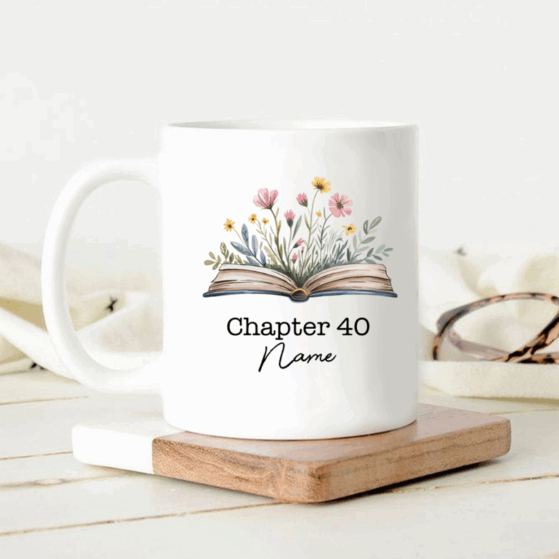 Personalized 40th Birthday Mug - Custom Name Chapter 40 Birthday Gift, Floral Milestone Birthday Coffee Mug, 40th Birthday Gifts For Women