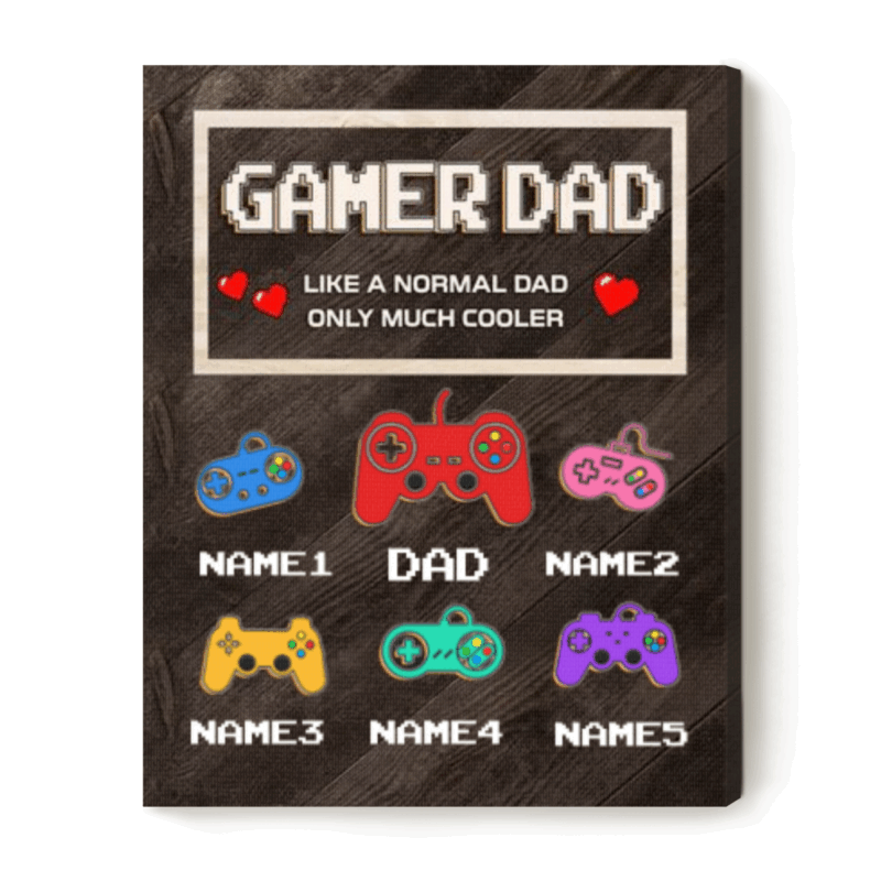 Personalized Gamer Dad Canvas - Father's Day Gift for Gamer Dad, Custom Kids Name Gaming Dad Gift, Gaming Room Decor Gift