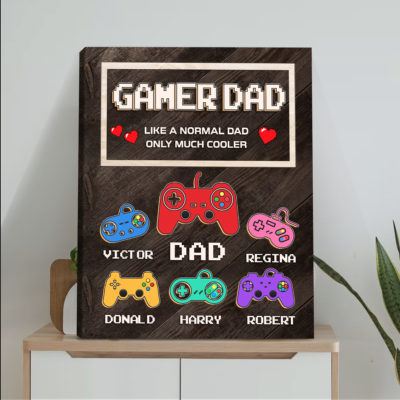 Personalized Gamer Dad Canvas - Custom Kids Name Gaming Dad Gift, Father's Day Gift for Gamer Dad, Gaming Room Decor Gift
