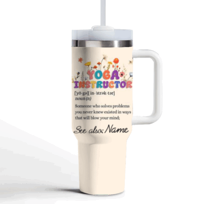 Personalized Yoga Instructor Tumbler With Handle - Yoga Teacher Gift for Her, Yoga Lover Travel Mug, Appreciation Gift for Yoga Instructor