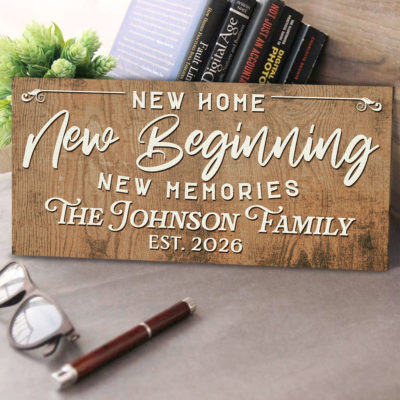 New Home New Beginning New Memories Sign, Personalized Family Established Sign, Living Room Wall Decor, House Warming Gift, New Home Wall Art