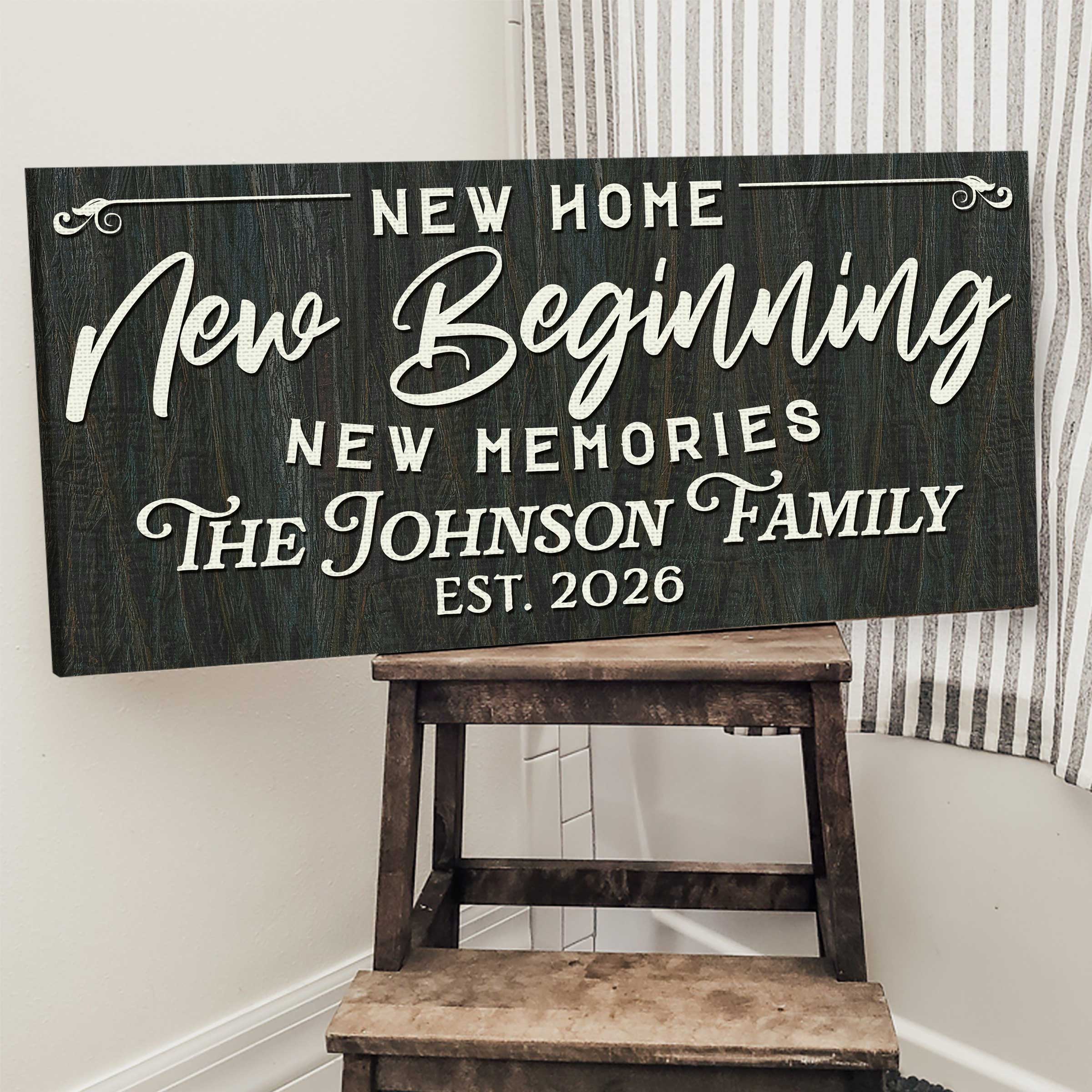 New Home New Beginning New Memories Sign, Personalized Family Established Sign, Living Room Wall Decor, House Warming Gift, New Home Wall Art