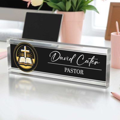 Custom Pastor Acrylic Desk Sign – Personalized Church Office Name Plate, Pastor Desk Name Plates, Pastor Appreciation Gifts