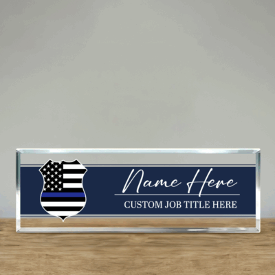Personalized Police Desk Name Plate - Custom Police Officer Name Sign, Thin Blue Line Acrylic Desk Plaque, Law Enforcement Gift