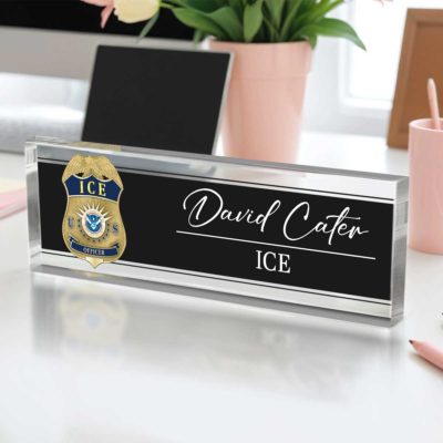 Personalized ICE Officer Desk Name Plate - Custom Immigration Officer Name Sign, Law Enforcement Acrylic Desk Plaque Gift