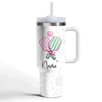 Custom Pickleball Tumbler with Name – Personalized Pickleball Travel Mug, Pickleball Player Gift for Women, Sports Lover Cup