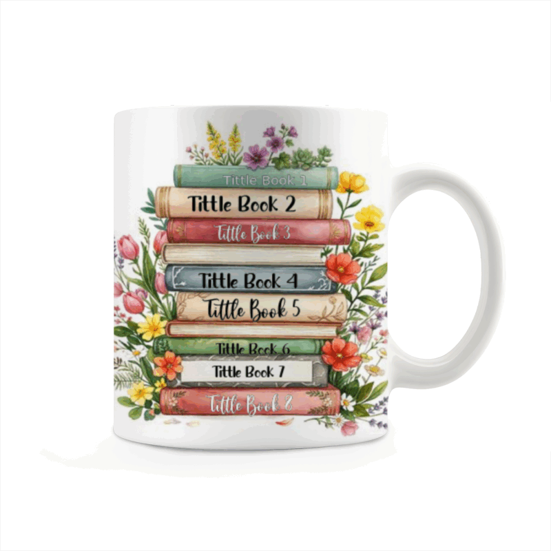 Personalized Book Lover Mug - Custom Floral Book Stack Coffee Cup, Bibliophile Gift for Bookworm,Teacher, Mothers Day Gift For Readers