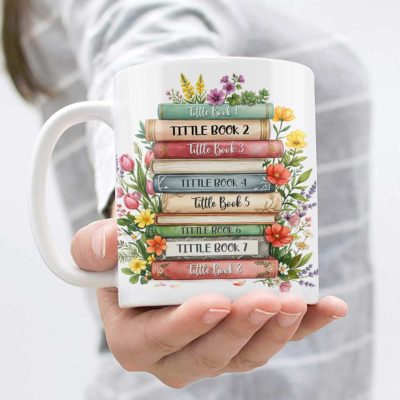 Personalized Book Lover Mug - Custom Floral Book Stack Coffee Cup, Bibliophile Gift for Bookworm,Teacher, Mothers Day Gift For Readers