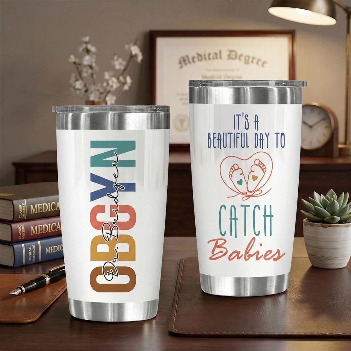 Personalized Obgyn Tumbler - Doctor Gift, Custom Doctor Name Keepsake, Gynecologist Appreciation Gift, It's a Beautiful Day to Catch Babies