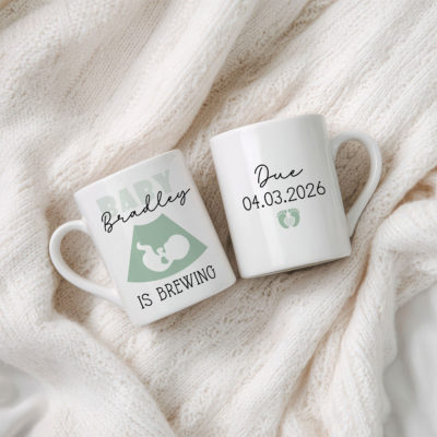 Personalized Expecting Mom Mug - Mothers Day Gift for Mom To Be, Custom Baby Name Year Keepsake, Baby is Brewing Pregnancy Announcement Mug