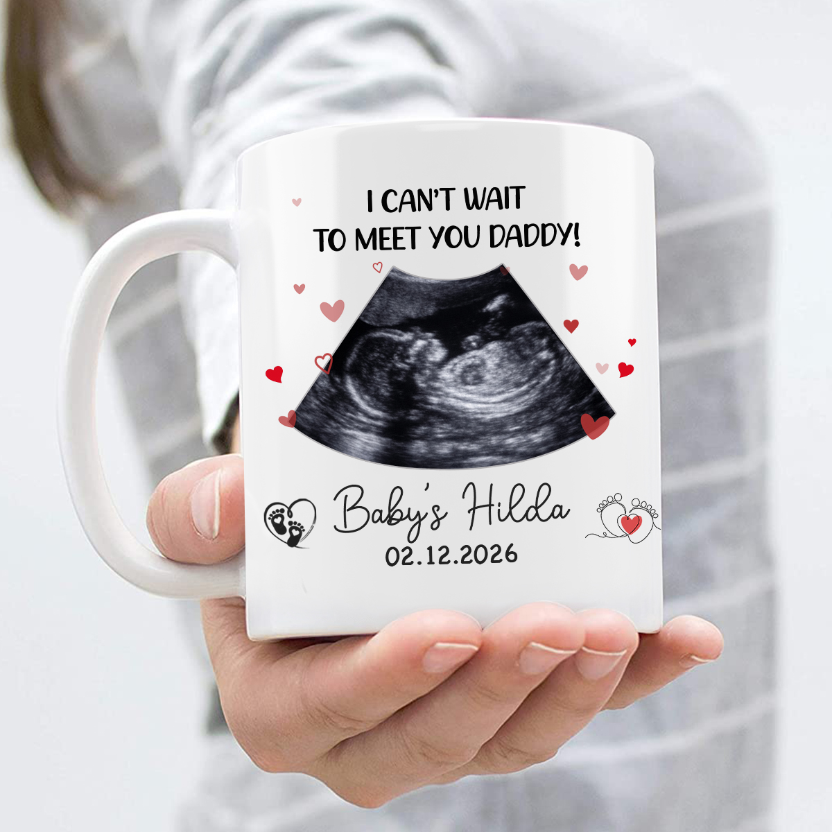 Personalized Ultrasound Photo Mug - I Can't Wait To Meet You Daddy Mug, Father’s Day Gift for Dad To Be, Pregnancy Reveal Gifts for Husband