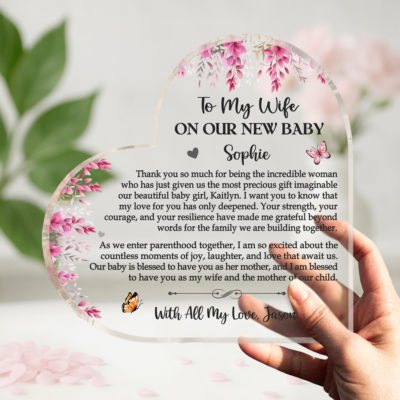 Personalized Acrylic Plaque for Wife on New Baby – First Mother’s Day Gift from Husband, Pregnancy Gift for Wife, Mom To Be Keepsake