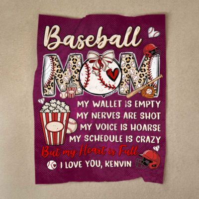 Personalized Baseball Mom Blanket - Custom Baseball Mom Gift, Mother's Day Gift for Baseball Mom, Baseball Mom Quote Blanket