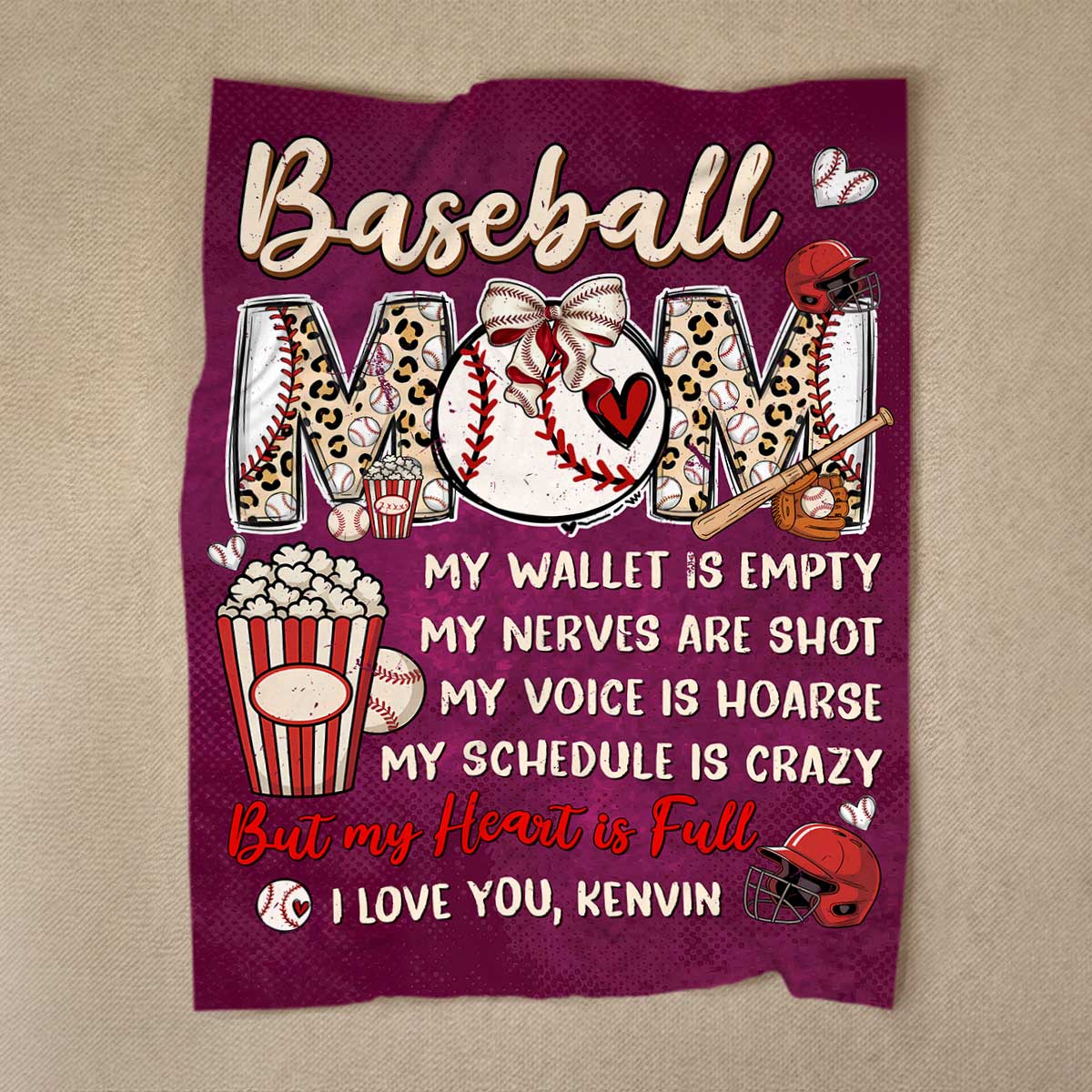 Personalized Baseball Mom Blanket - Custom Baseball Mom Gift, Mother's Day Gift for Baseball Mom, Baseball Mom Quote Blanket