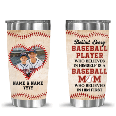 Personalized Baseball Mom Tumbler with Photo - Custom Baseball Mom Gift, Baseball Mom Travel Mug, Baseball Mom Mothers Day Gifts