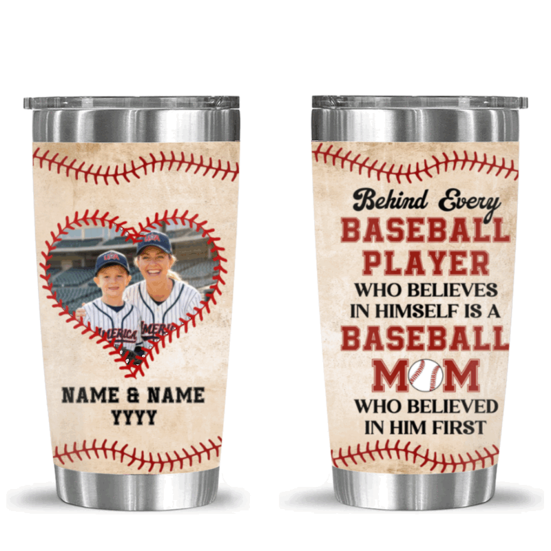 Personalized Baseball Mom Tumbler with Photo - Custom Baseball Mom Gift, Baseball Mom Travel Mug, Baseball Mom Mothers Day Gifts