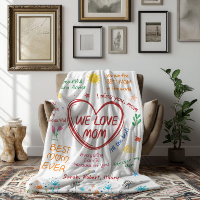 Personalized Handwriting Notes Blanket - Custom Message Blanket for Mom, Mother’s Day Gift from Kids, Message Blanket