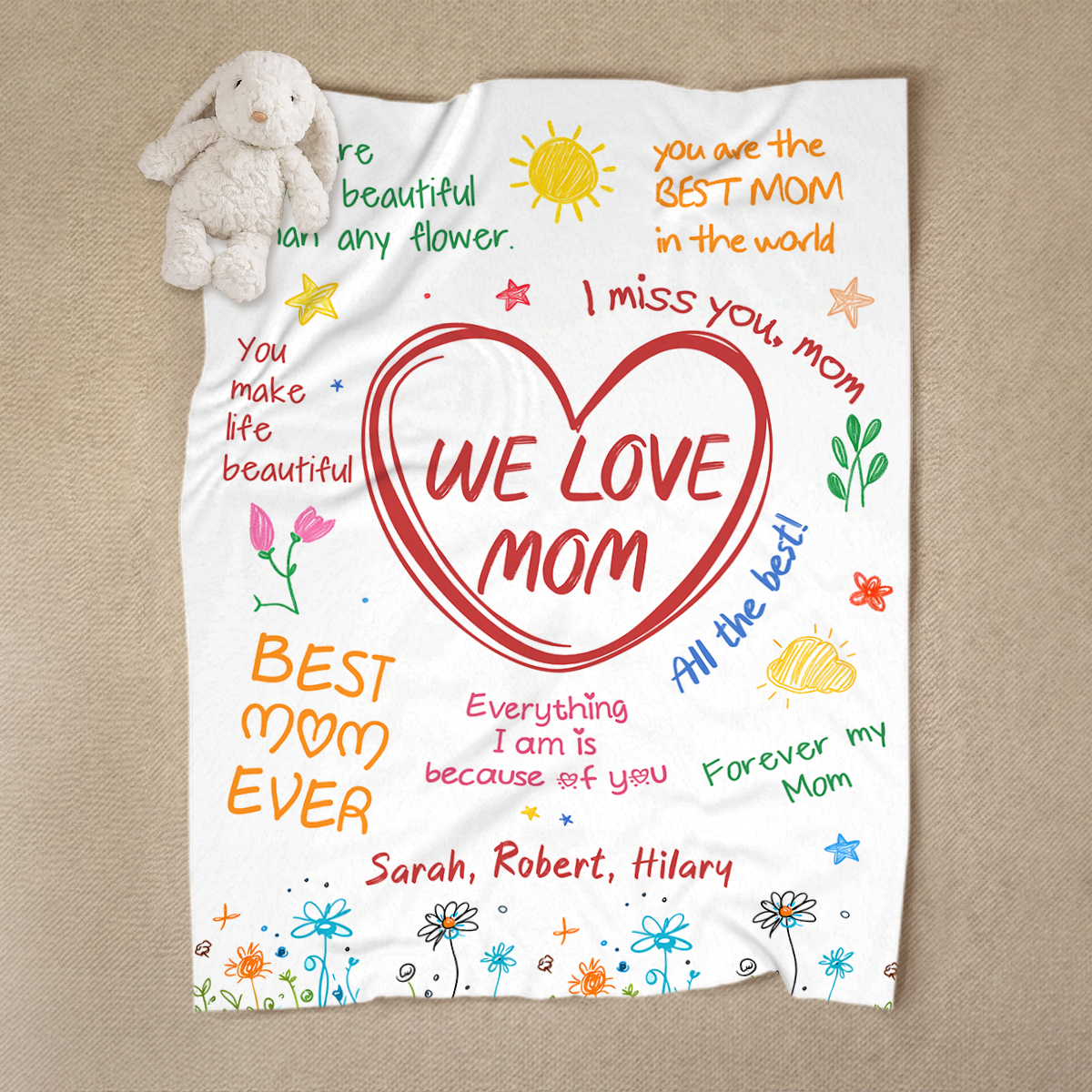 Personalized Handwriting Notes Blanket - Custom Message Blanket for Mom, Mother’s Day Gift from Kids, Message Blanket
