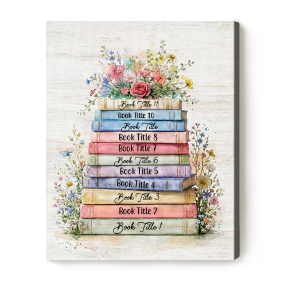 Personalized Stack Books Personalized Floral Stacked Books Canvas - Custom Book Titles Print ...