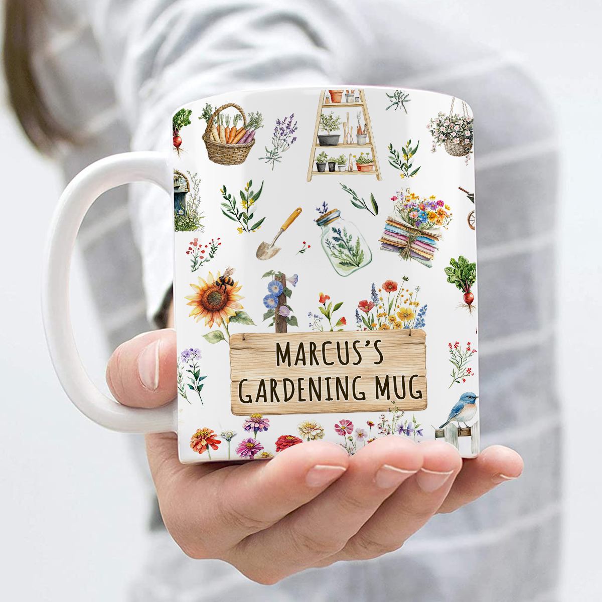 Personalized Gardening Mug - Custom Garden Lover Gift, Gardener Coffee Mug with Name, Botanical Garden Mug, Mother's Day Garden Gift for Mom
