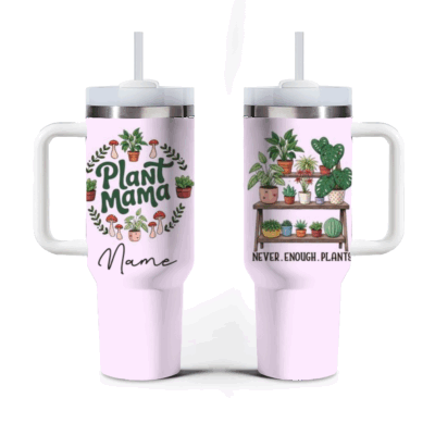 Personalized Plant Mom Tumbler With Handle - Custom Name Plant Lover Gift, Mother's Day Gifts for Plant Lovers, Houseplant Lover Tumbler