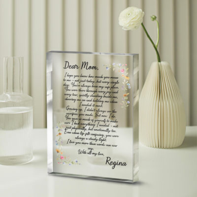 Custom Dear Mom Letter Acrylic Plaque - Personalized Message for Mom, Mother’s Day Gift for Mom, Sentimental Mom Poem Gift from Daughter Son