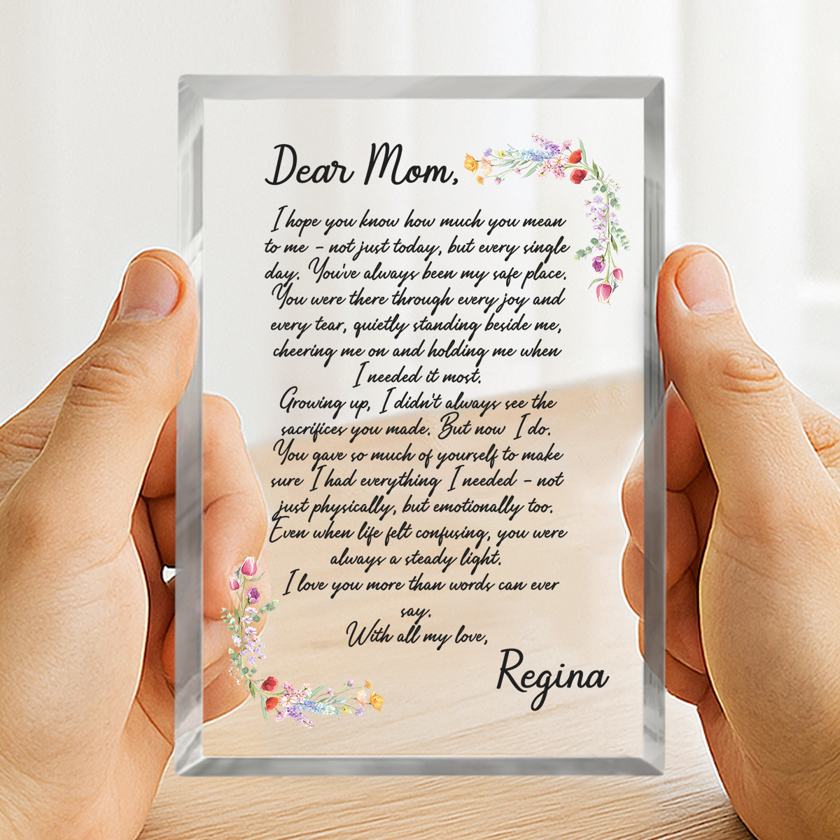 Custom Dear Mom Letter Acrylic Plaque - Personalized Message for Mom, Mother’s Day Gift for Mom, Sentimental Mom Poem Gift from Daughter Son