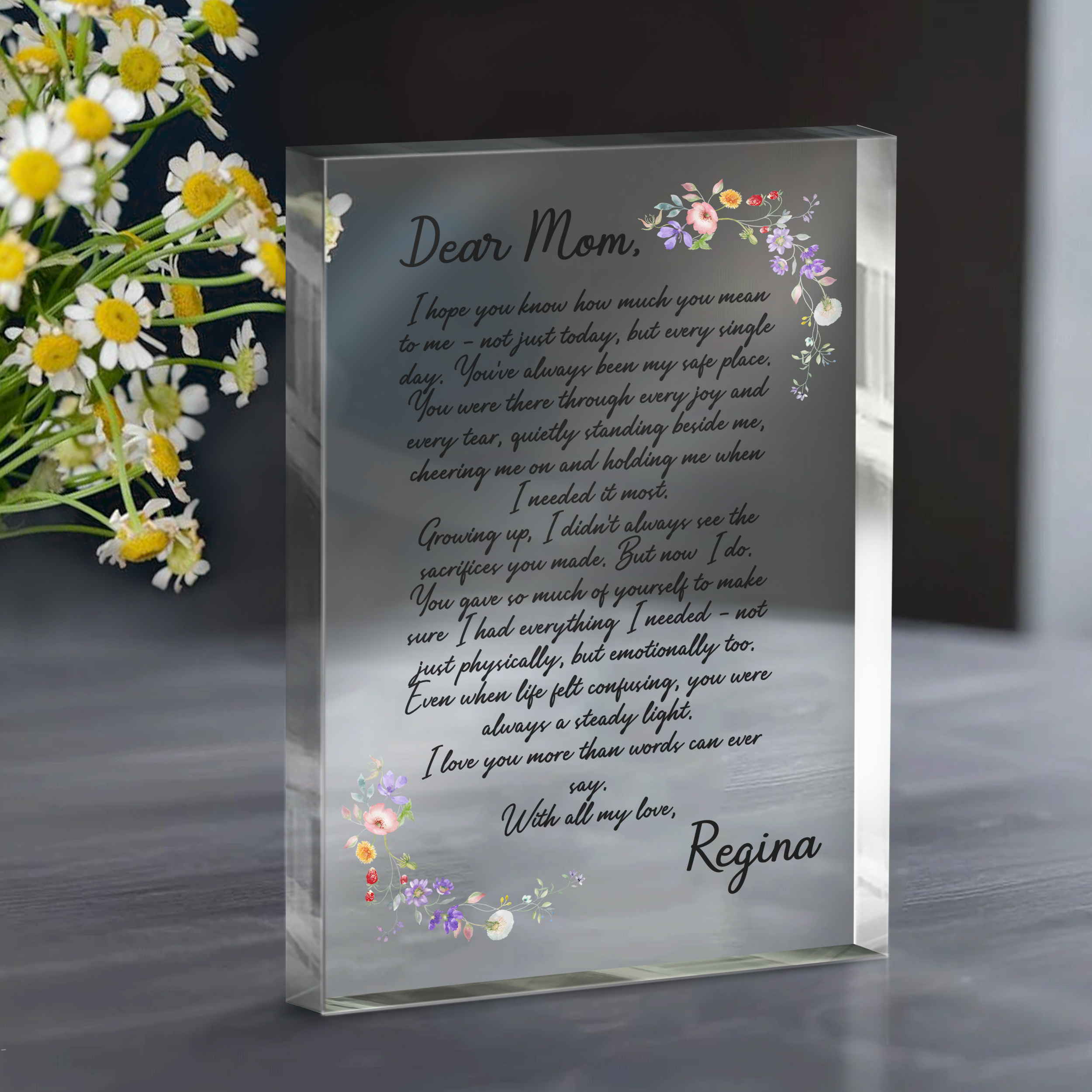 Custom Dear Mom Letter Acrylic Plaque - Personalized Message for Mom, Mother’s Day Gift for Mom, Sentimental Mom Poem Gift from Daughter Son