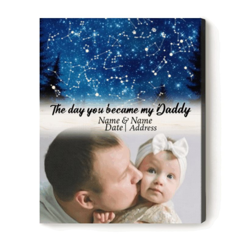Personalized Star Map Canvas For Dad – The Day You Became My Dad Night Sky Print, First Father's Day Gift for New Dad
