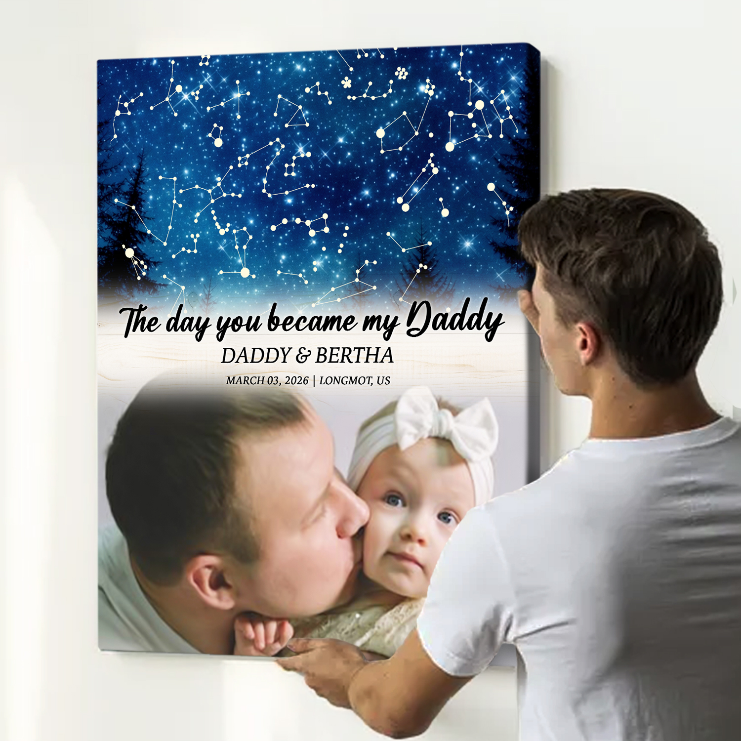 Personalized Star Map Canvas For Dad – The Day You Became My Dad Night Sky Print, First Father's Day Gift for New Dad