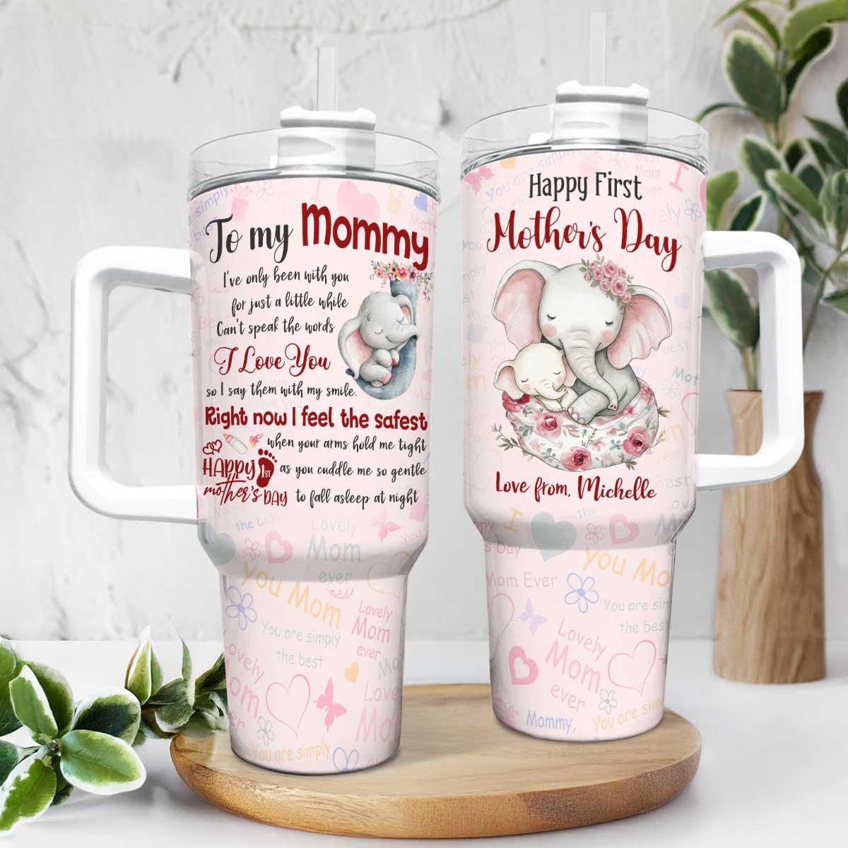 Happy First Mother's Day Tumbler - Personalized Mommy Tumbler with Name, New Mom Gift from Baby, First Mother’s Day Gift