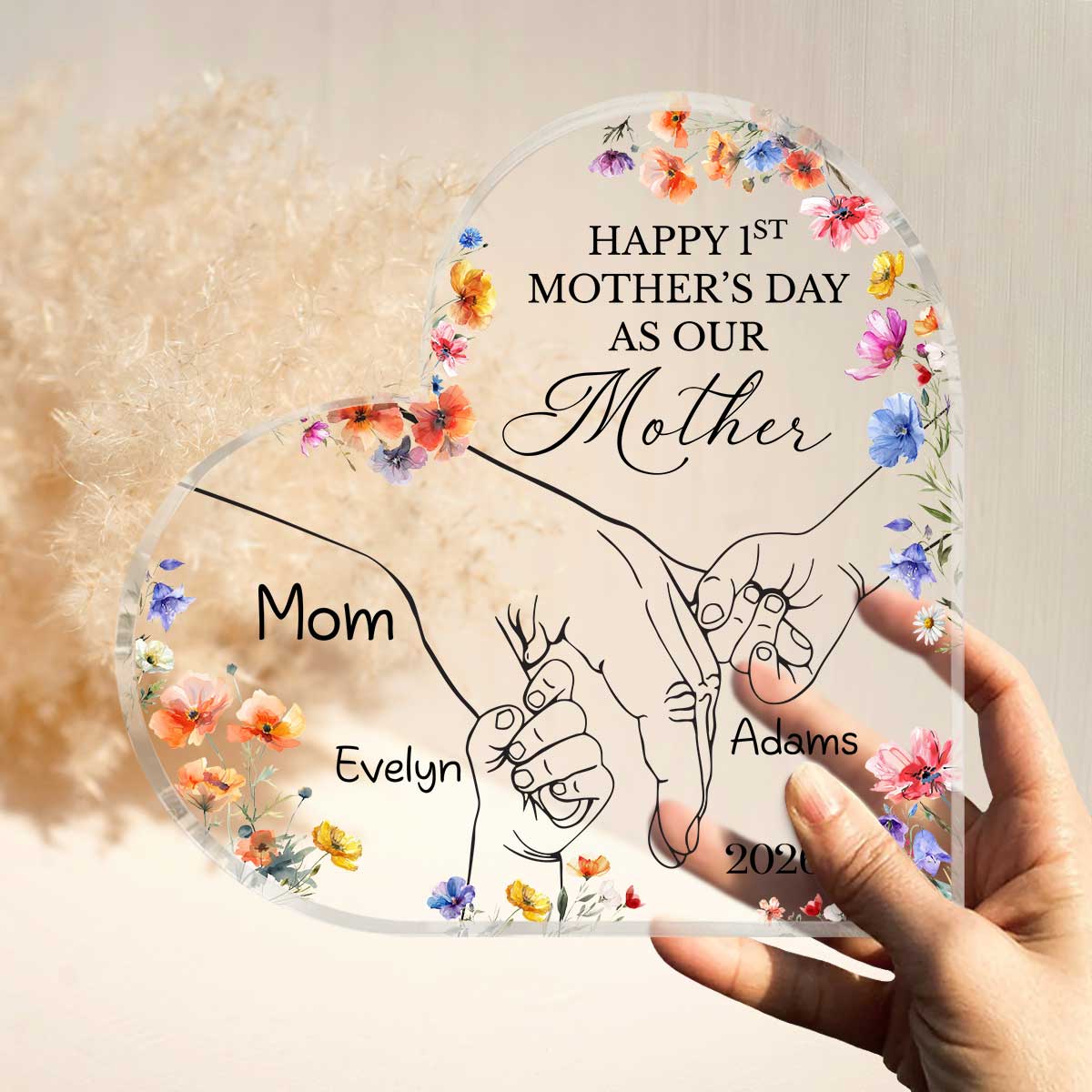 First Mother’s Day Gift for Twin Mom, Personalized 1st Mother’s Day Acrylic Plaque, Custom Kids Names Plaque, Mother of Twins Gifts