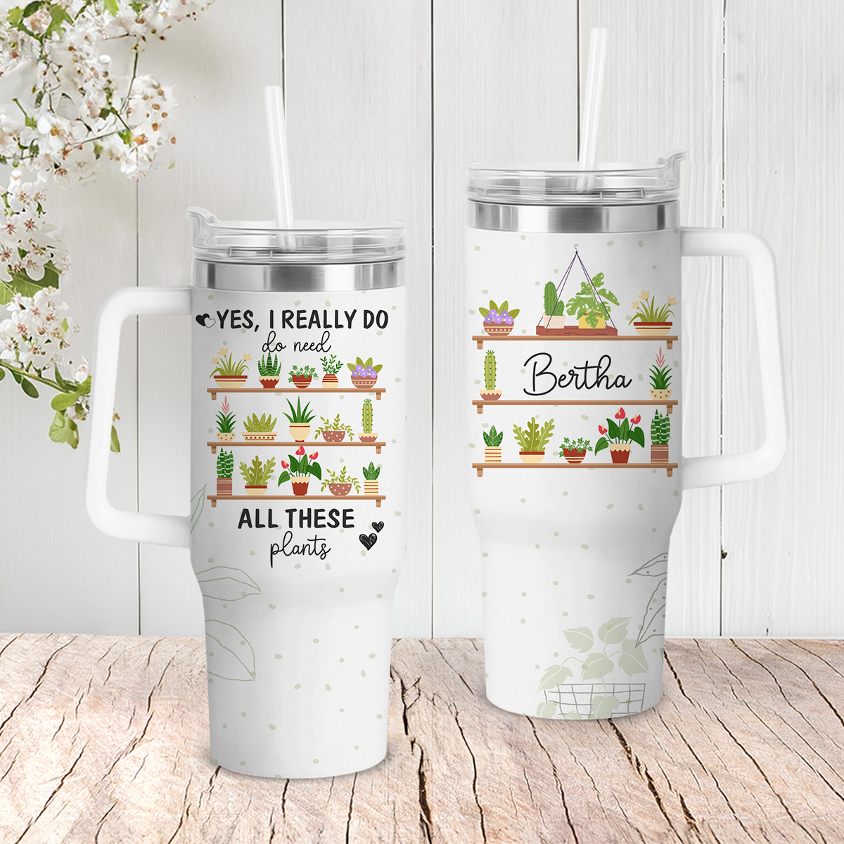 Personalized Plant Lover Tumbler With Handle - Custom Name Plant Lady Cup, Funny Plant Mom Gift, Houseplant Lover Tumbler