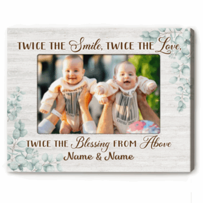 Personalized Twins Baby Picture Canvas - Mother’s Day Gift for Twin Mom, Gift For Mum of Twins, Twice the Blessings from Above Print