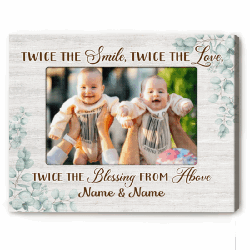 Personalized Twins Baby Picture Canvas - Mother’s Day Gift for Twin Mom - Gift For Mum of Twins - Twice the Blessings from Above Print