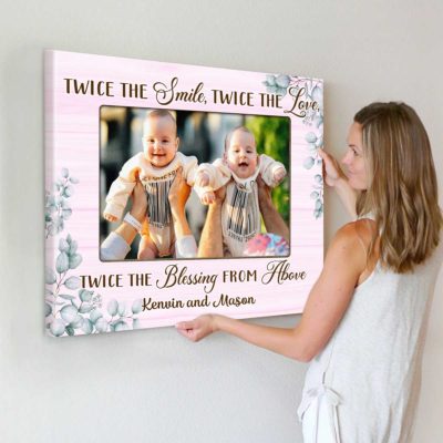 Personalized Twins Baby Picture Canvas - Mother’s Day Gift for Twin Mom, Gift For Mum of Twins, Twice the Blessings from Above Print