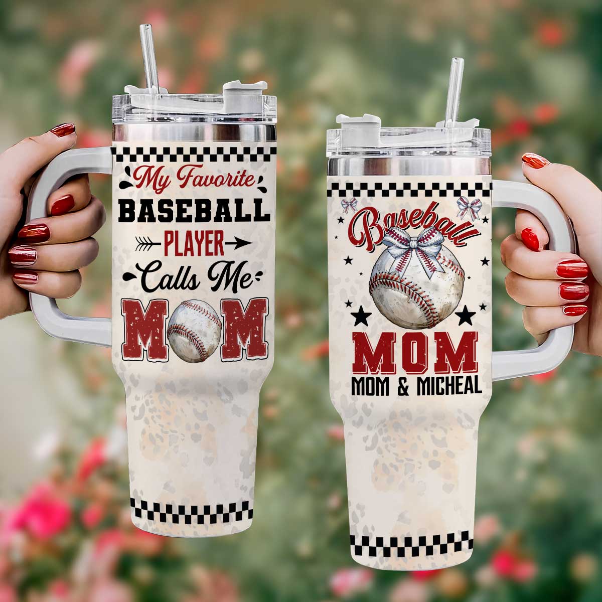 Personalized Baseball Mom Tumbler With Handle – Mother’s Day Gift for Baseball Moms, Baseball Mom Coffee Cup, Gift from Son