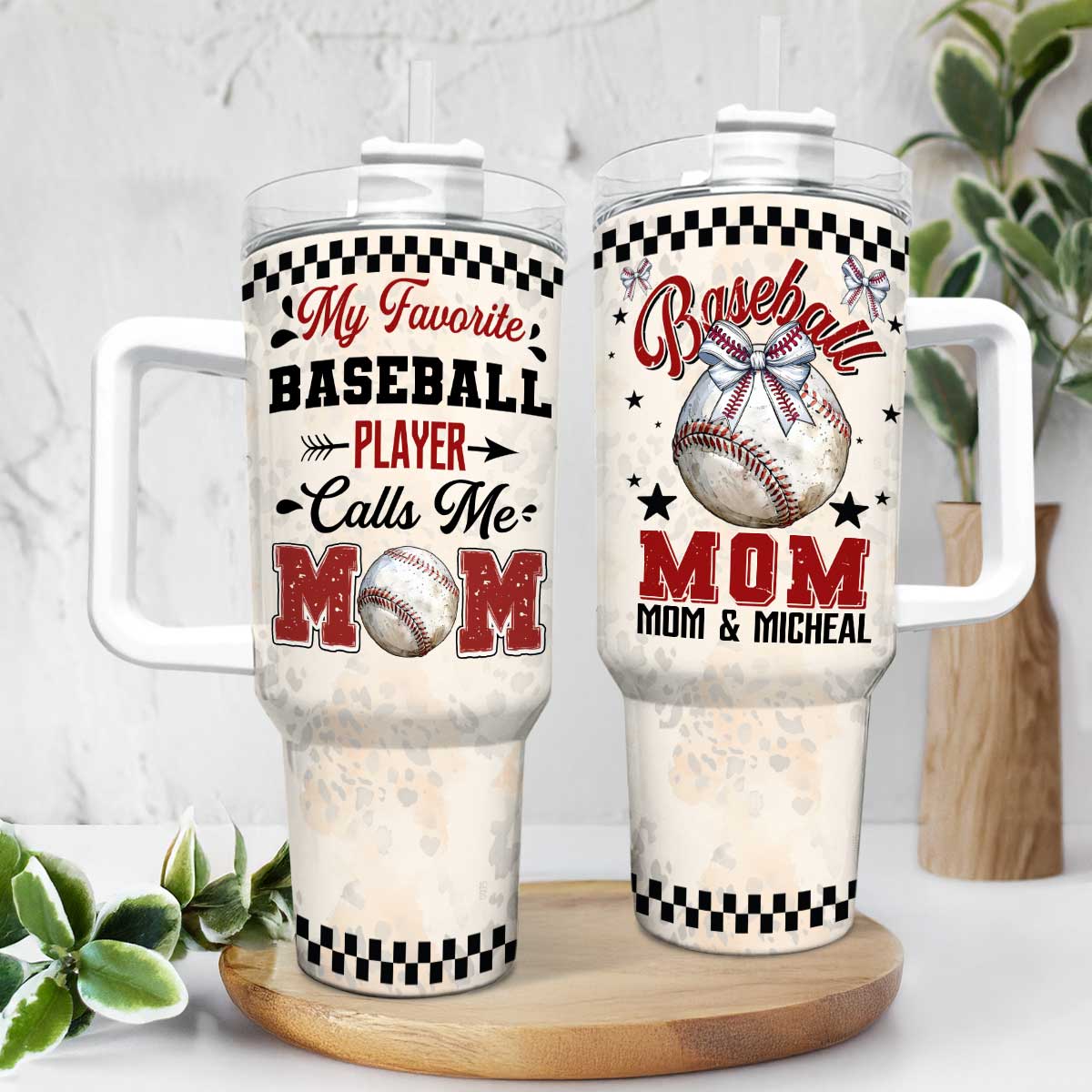 Personalized Baseball Mom Tumbler With Handle – Mother’s Day Gift for Baseball Moms, Baseball Mom Coffee Cup, Gift from Son