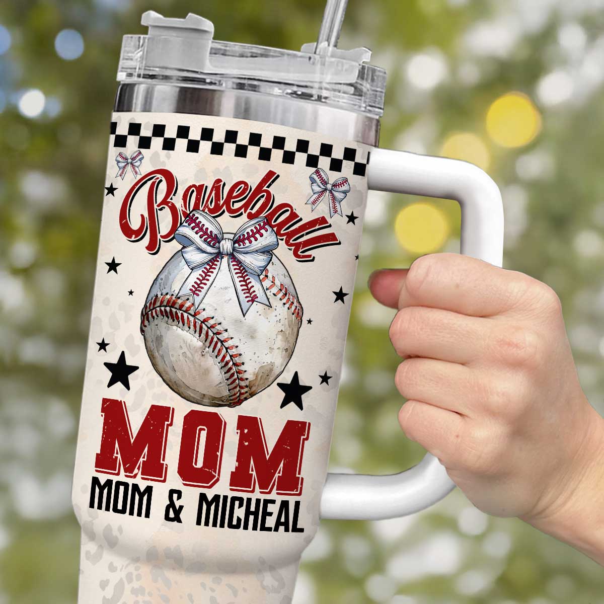 Personalized Baseball Mom Tumbler With Handle  Mothers Day Gift for  Baseball Moms, Baseball Mom Coffee Cup, Gift from Son - 30oz