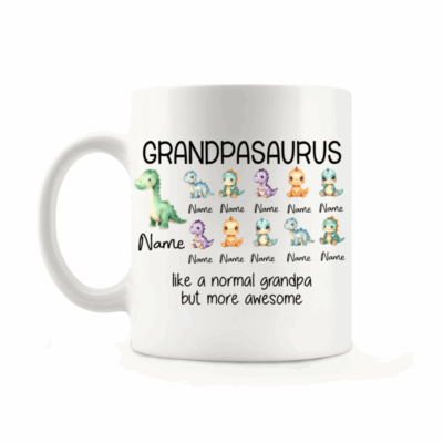 Personalized Grandpasaurus Mug Gift - Gift for Grandpa, Custom Kids Names Mug, Father's Day Gifts from Grandchild, Funny Saurus Coffee Cup