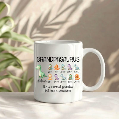 Benicee Shop 212 Personalized Grandpasaurus Mug Gift - Gift for Grandpa, Custom Kids Names Mug, Father's Day Gifts from Grandchild, Funny Saurus Coffee Cup