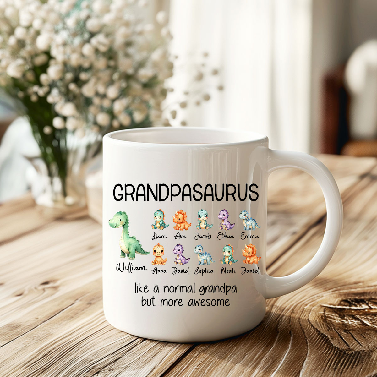 Personalized Grandpasaurus Mug Gift - Gift for Grandpa, Custom Kids Names Mug, Father's Day Gifts from Grandchild, Funny Saurus Coffee Cup