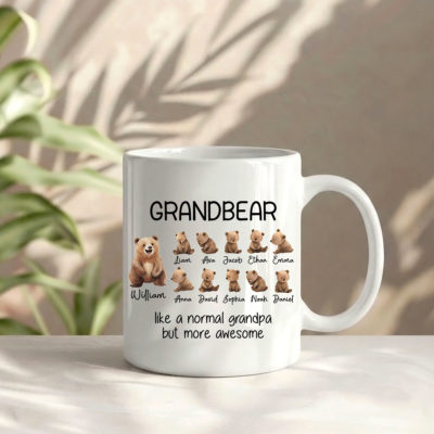 Benicee Shop 210 Personalized Grandpa Bear Coffee Mug - Grandpa Gift, Custom Grandkids Names Keepsake, Father's Day Gift for Grandpa, Grandfather Bear Mug