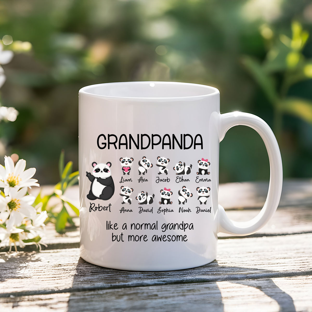 Personalized Grandpanda Mug with Kids Name - Grandpa Gift, Custom Grandkids Names Mug, Funny Panda Mug for Grandpa, Father's Day Gift
